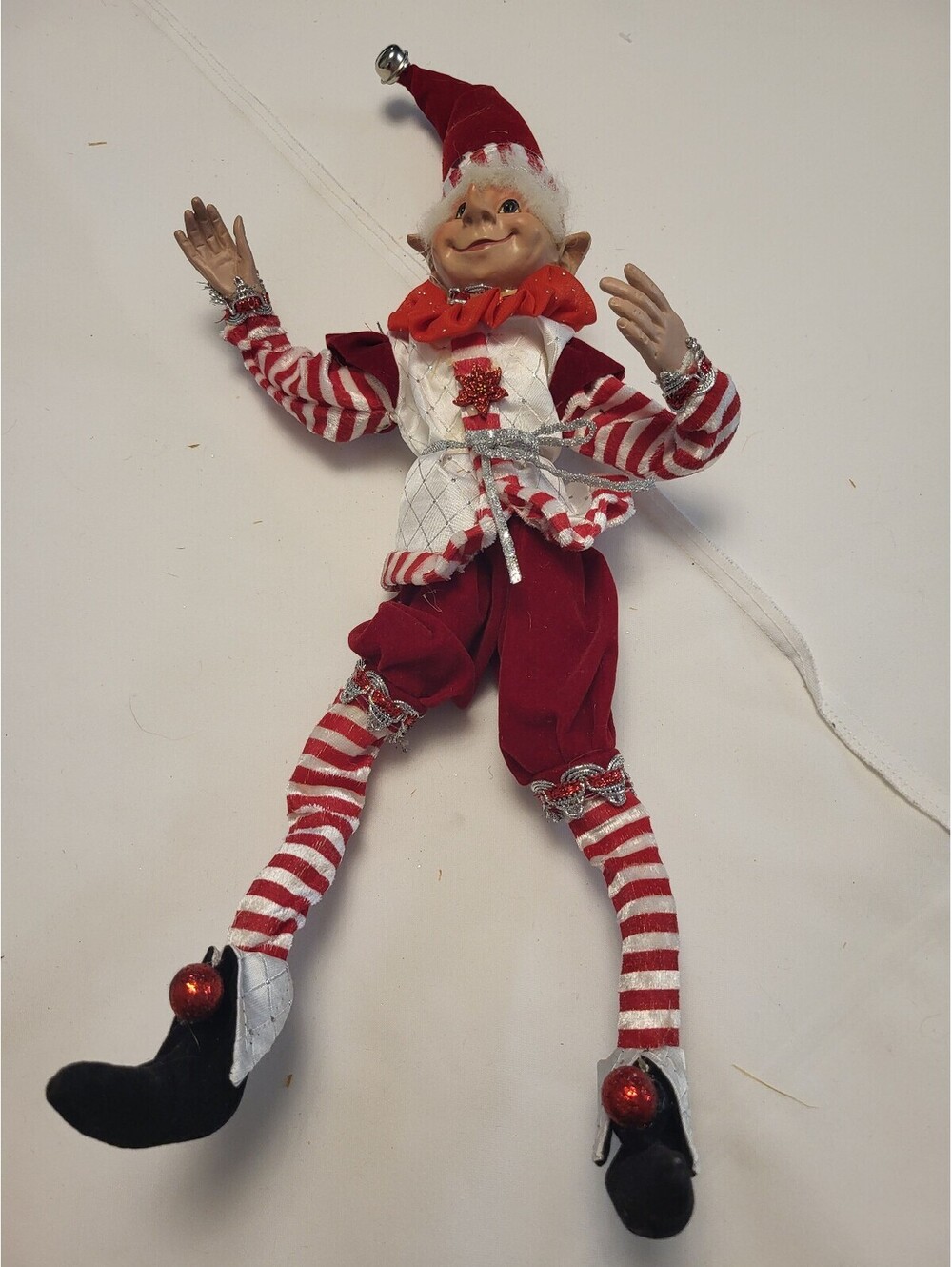 Festive Elf Figurine with Red and White Striped Outfit 20x19